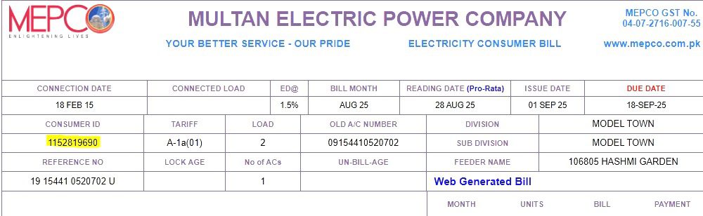Check MEPCO bill online without refrence number